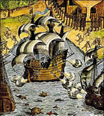 Vesp�cio chega � costa brasileira
Pintura de Theodore de Bry